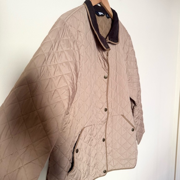 Lands' End Tan Quilted Jacket Corduroy Collar Snap Front XL - Picture 6 of 14